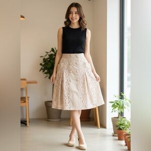 Adrianna Papell Beige Lace A-Line Skirt